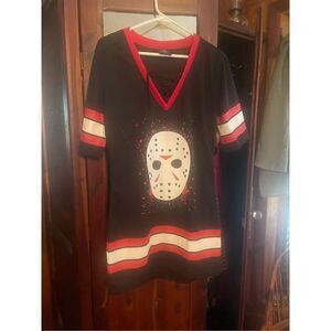 Friday the 13th Jason Voorhees Hockey Jersey Lace up Front Sz M long shirt dress